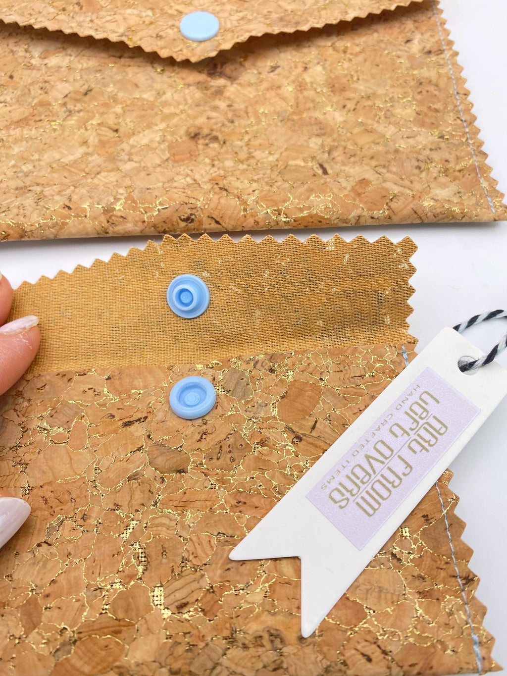 Card Cork Fabric Wallet with Golden Flecks. Handmade with Sustainable Vegan Leather