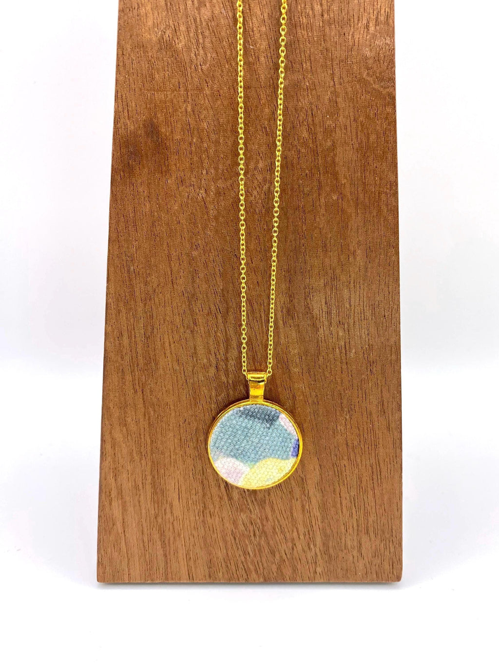 Blue & Yellow Upcycled Fabric Pendant Necklace – Handmade Eco Jewellery