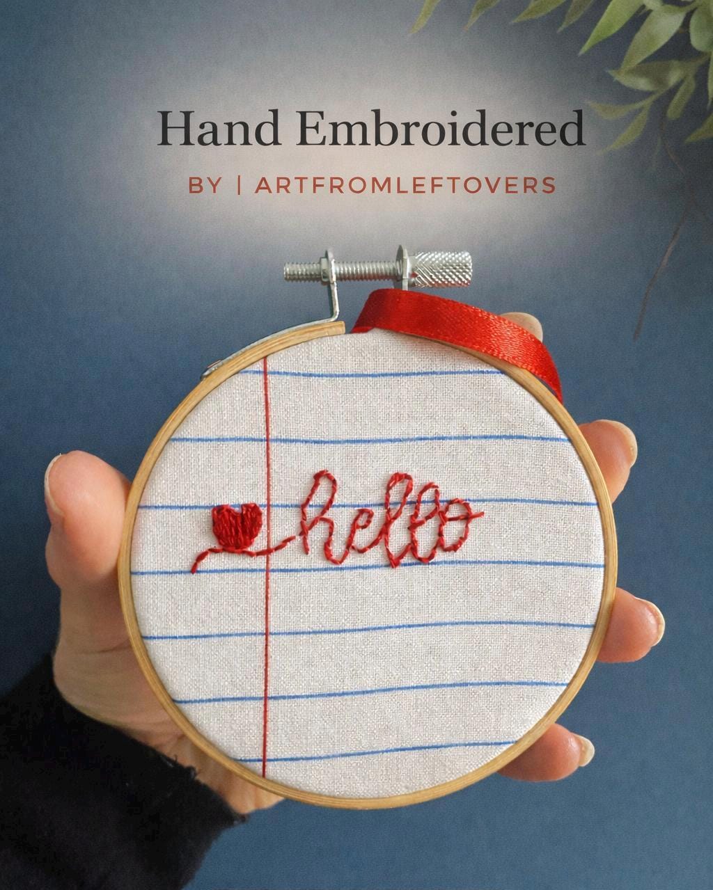 Hand Embroidered Mini Hoop Art –  'Hello'