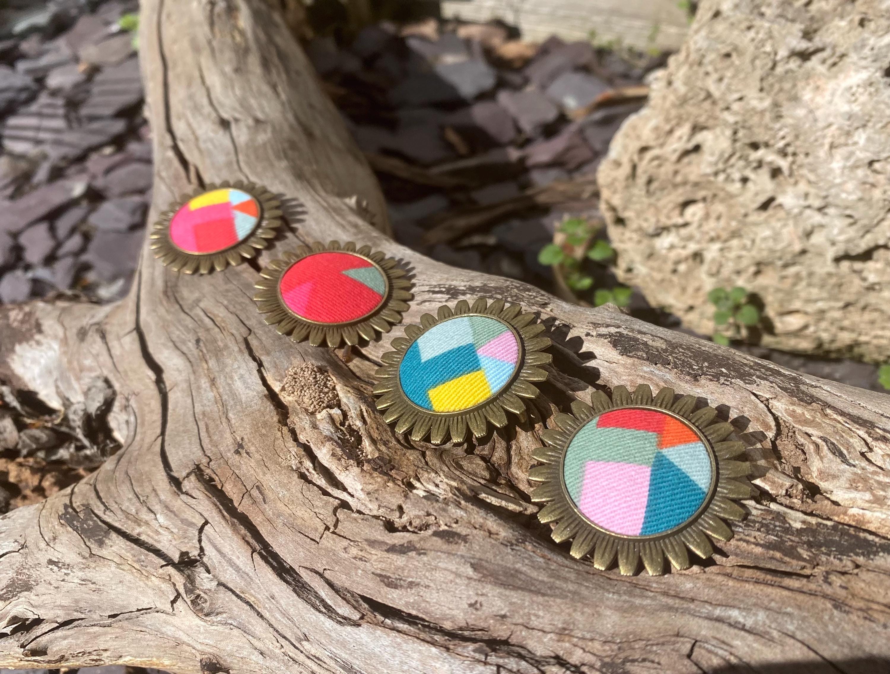 Handmade Upcycled Brooch/Necklace for women: Multicoloured Fabric, Antique Brass Style
