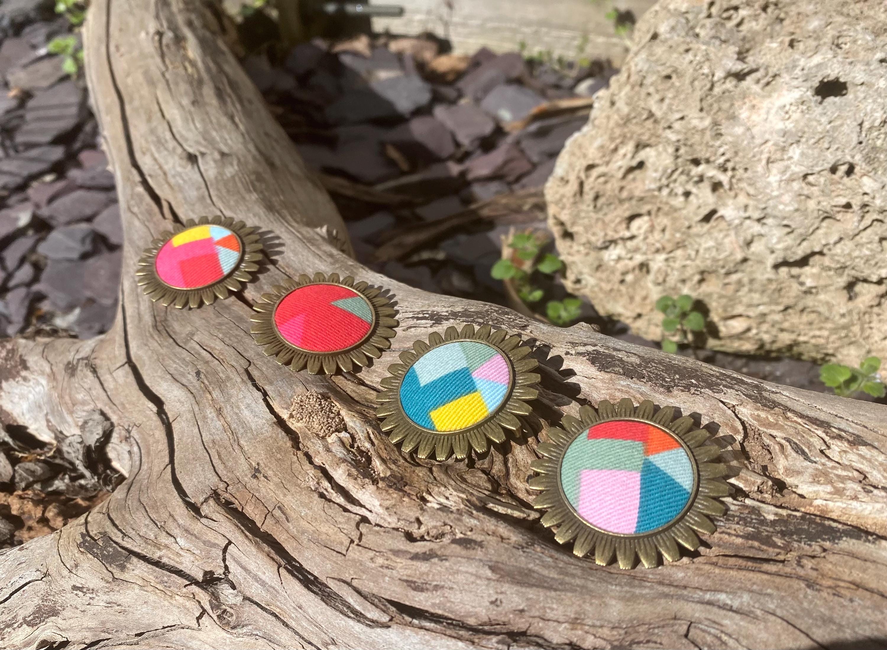 Handmade Upcycled Brooch/Necklace for women: Multicoloured Fabric, Antique Brass Style