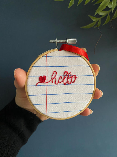 Hand Embroidered Mini Hoop Art –  'Hello'
