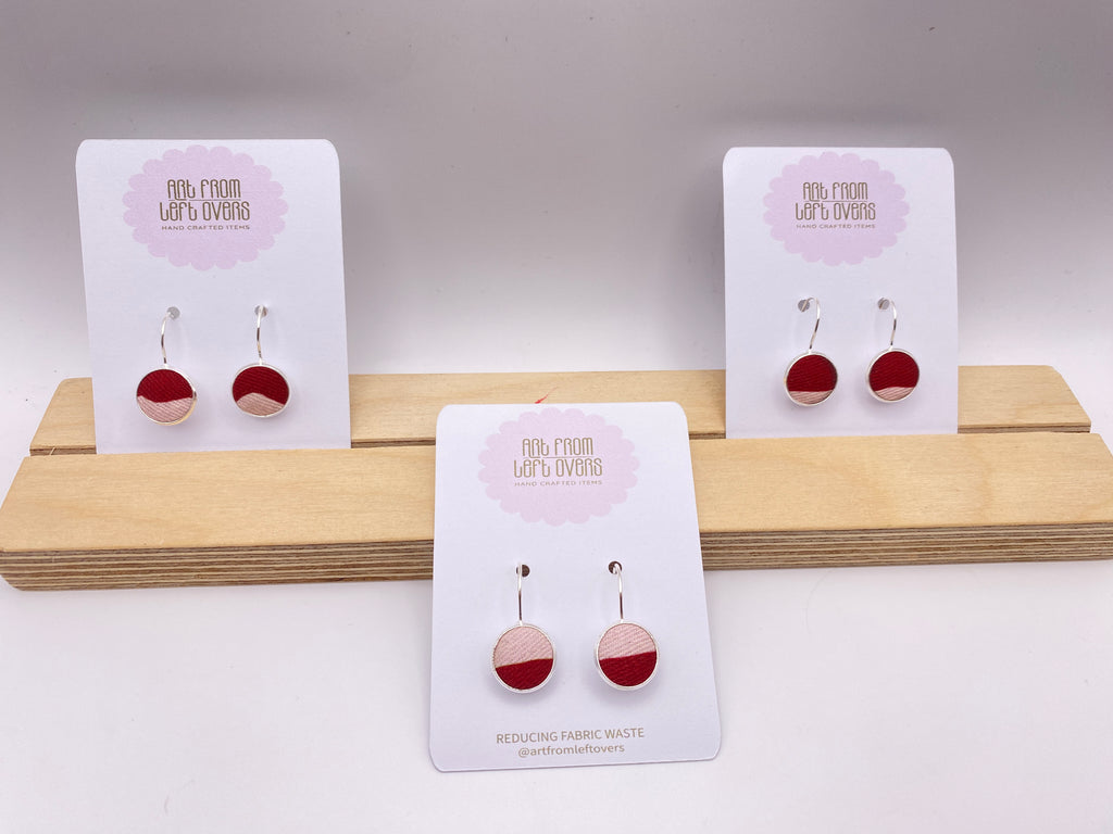 Upcycled Stunning Pink Two Tones Fabric Earrings – Handmade Leverback Hoops