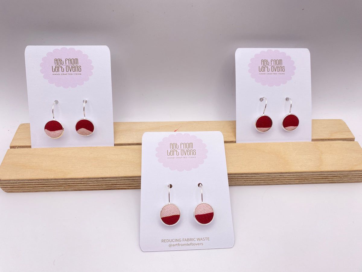 Upcycled Stunning Pink Two Tones Fabric Earrings – Handmade Leverback Hoops