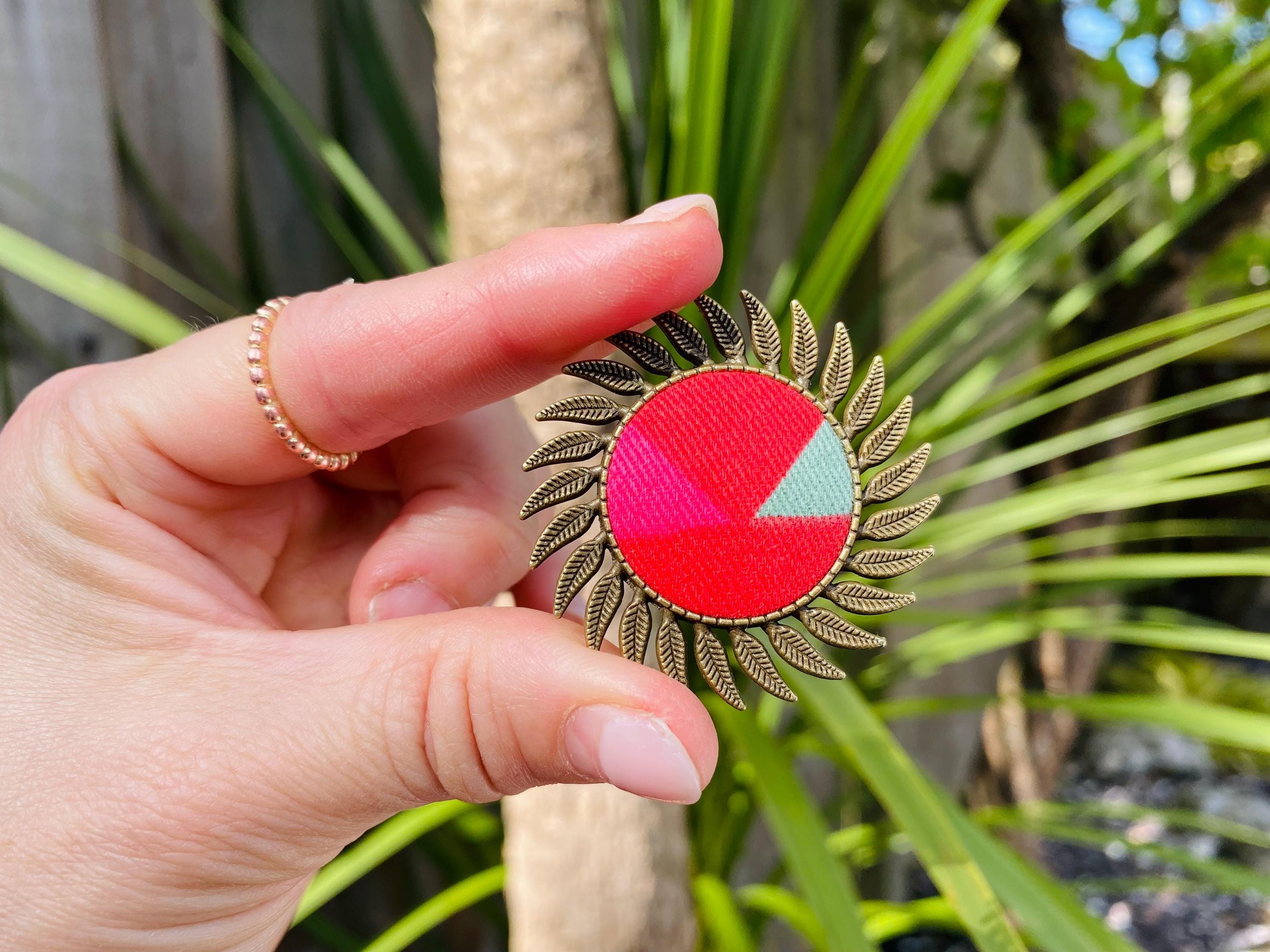 Upcycled Fabric Brooch: Handmade Brass-Style Pin