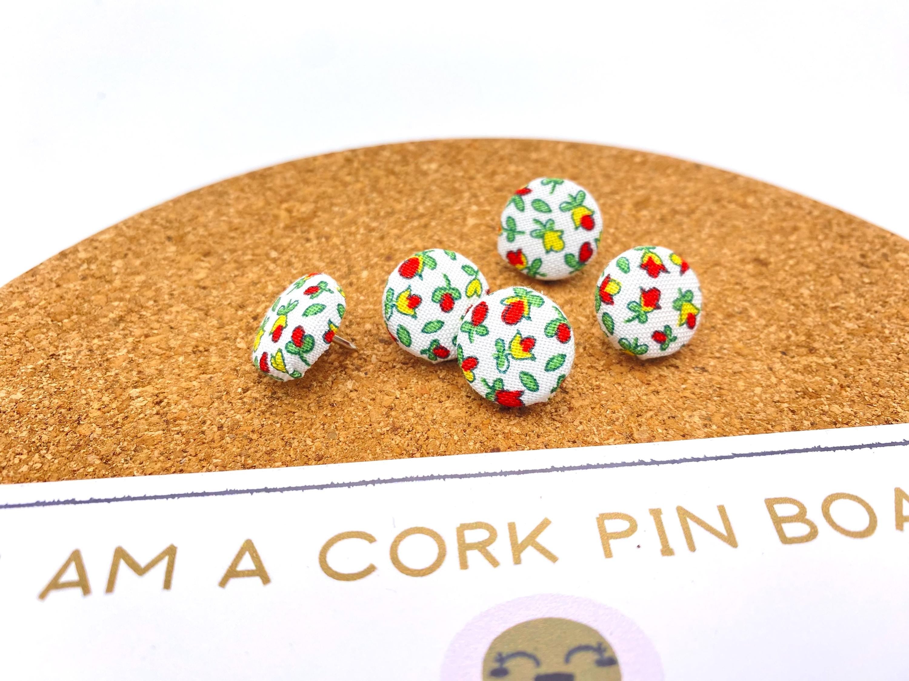 Liberty London Fabric Cork Pin Board with Floral Push Pins, Handmade Mini Bulletin Board