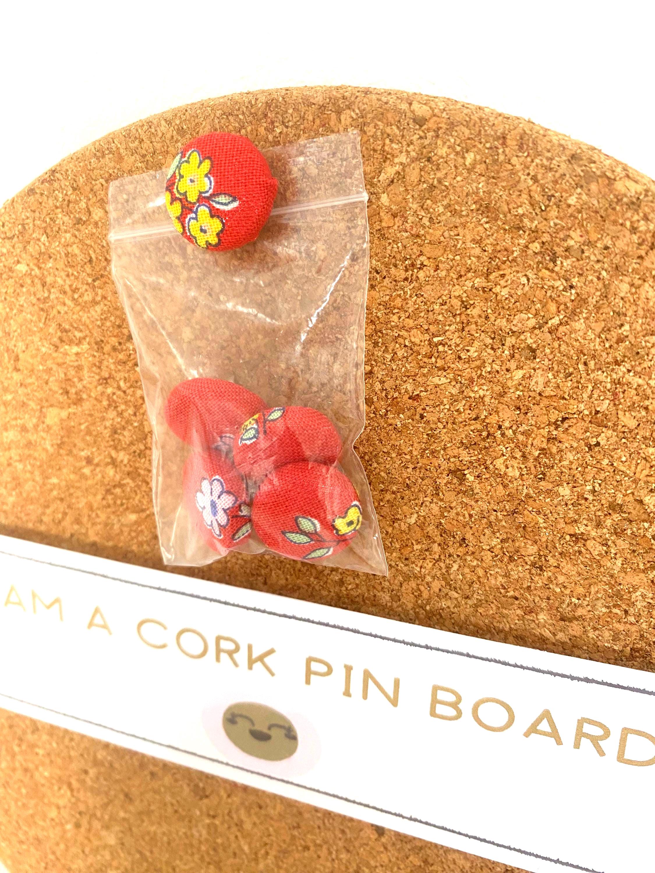 Liberty London Fabric Cork Pin Board with Floral Push Pins, Handmade Round Notice Board