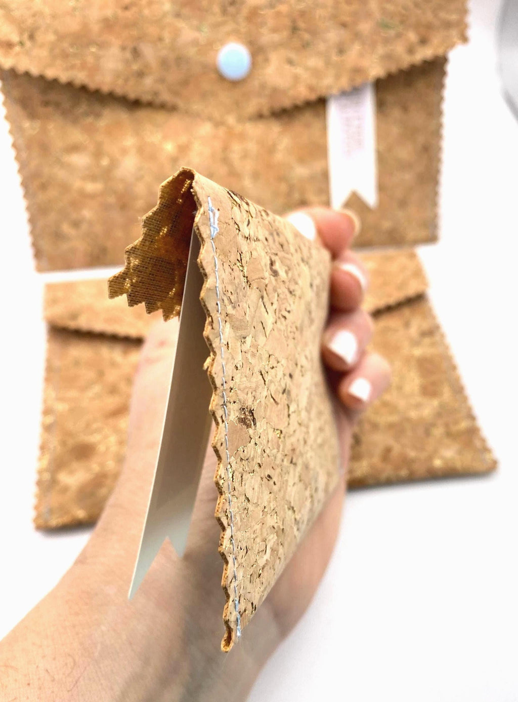 Card Cork Fabric Wallet with Golden Flecks. Handmade with Sustainable Vegan Leather