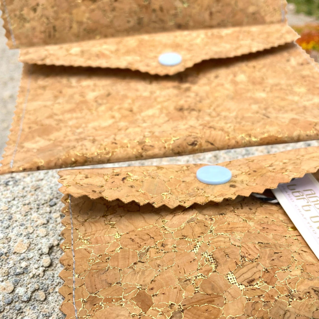 Handbag Organiser. Handmade Cork Large Wallet with Gold Flecks-Vegan Leather Phone, Documents Holder.