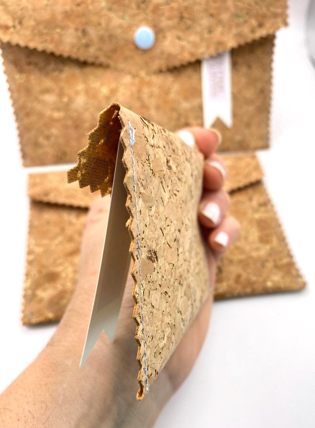 Card Cork Fabric Wallet with Golden Flecks. Handmade with Sustainable Vegan Leather