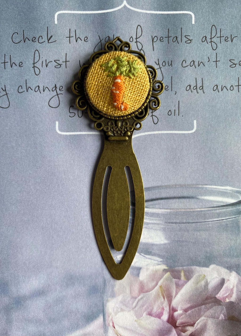 Embroidered Carrot Bookmark, Handmade Fabric Book Lover Gift, Eco Friendly Vegetable Design