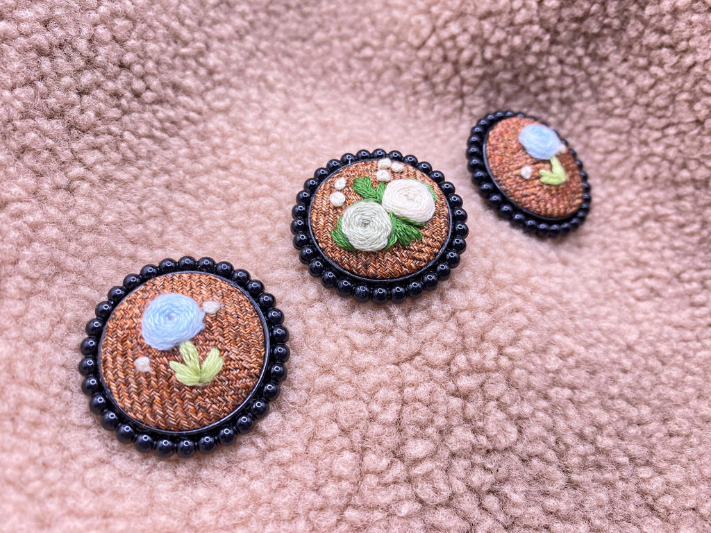 Handmade Embroidered Flower Brooch, Upcycled Fabric Beaded Trim