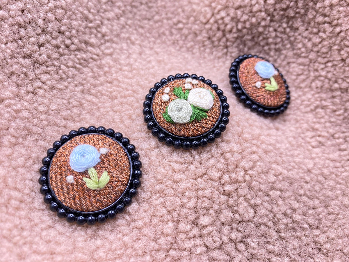 Handmade Embroidered Flower Brooch, Upcycled Fabric Beaded Trim