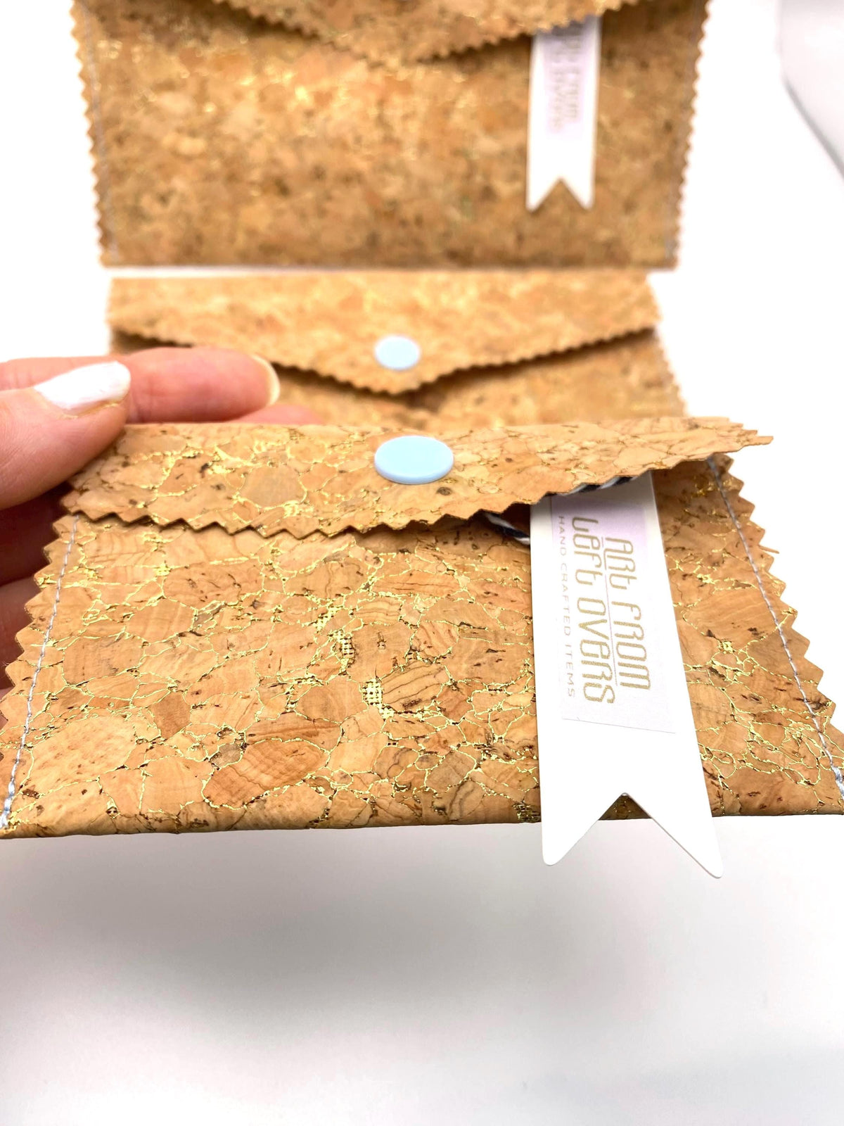 Card Cork Fabric Wallet with Golden Flecks. Handmade with Sustainable Vegan Leather