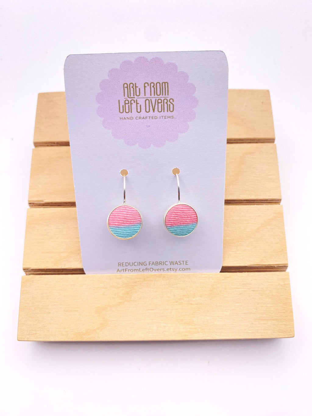Upcycled Fabric Earrings: Geometric Leverback Hoops, Colorful Cotton