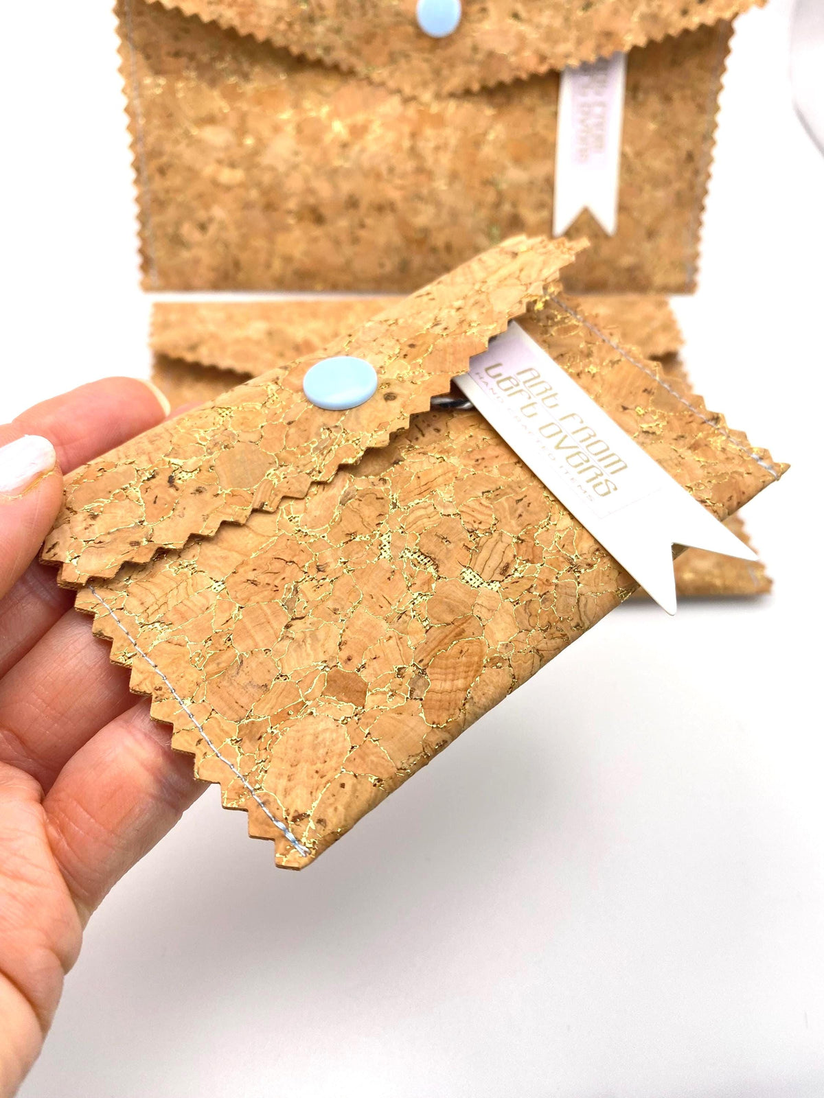 Card Cork Fabric Wallet with Golden Flecks. Handmade with Sustainable Vegan Leather