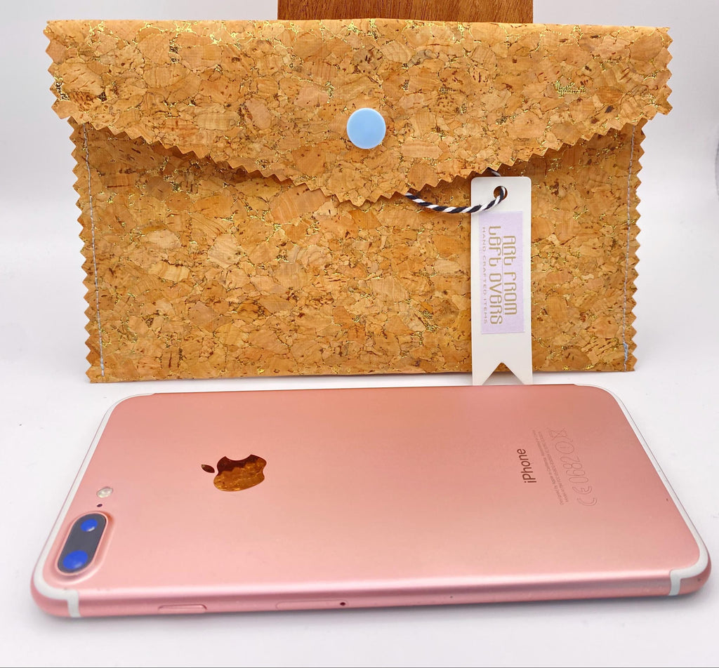 Handbag Organiser. Handmade Cork Large Wallet with Gold Flecks-Vegan Leather Phone, Documents Holder.