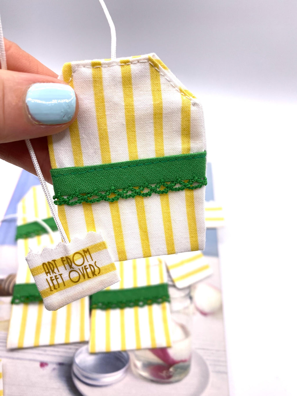 Fabric Tea Bag Bookmark: Yellow & Green Stripy Reader Gift