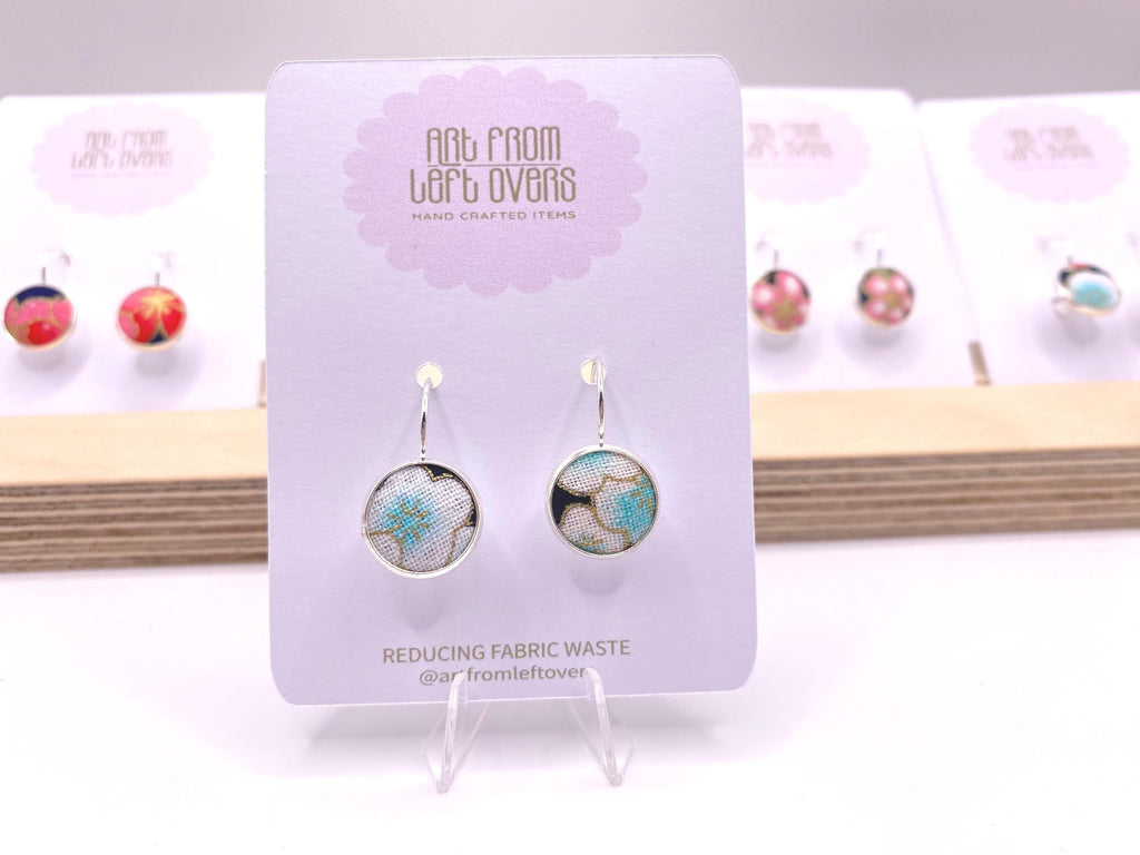Upcycled Japanese Cherry Blossom Fabric Earrings – Handmade Leverback Hoops