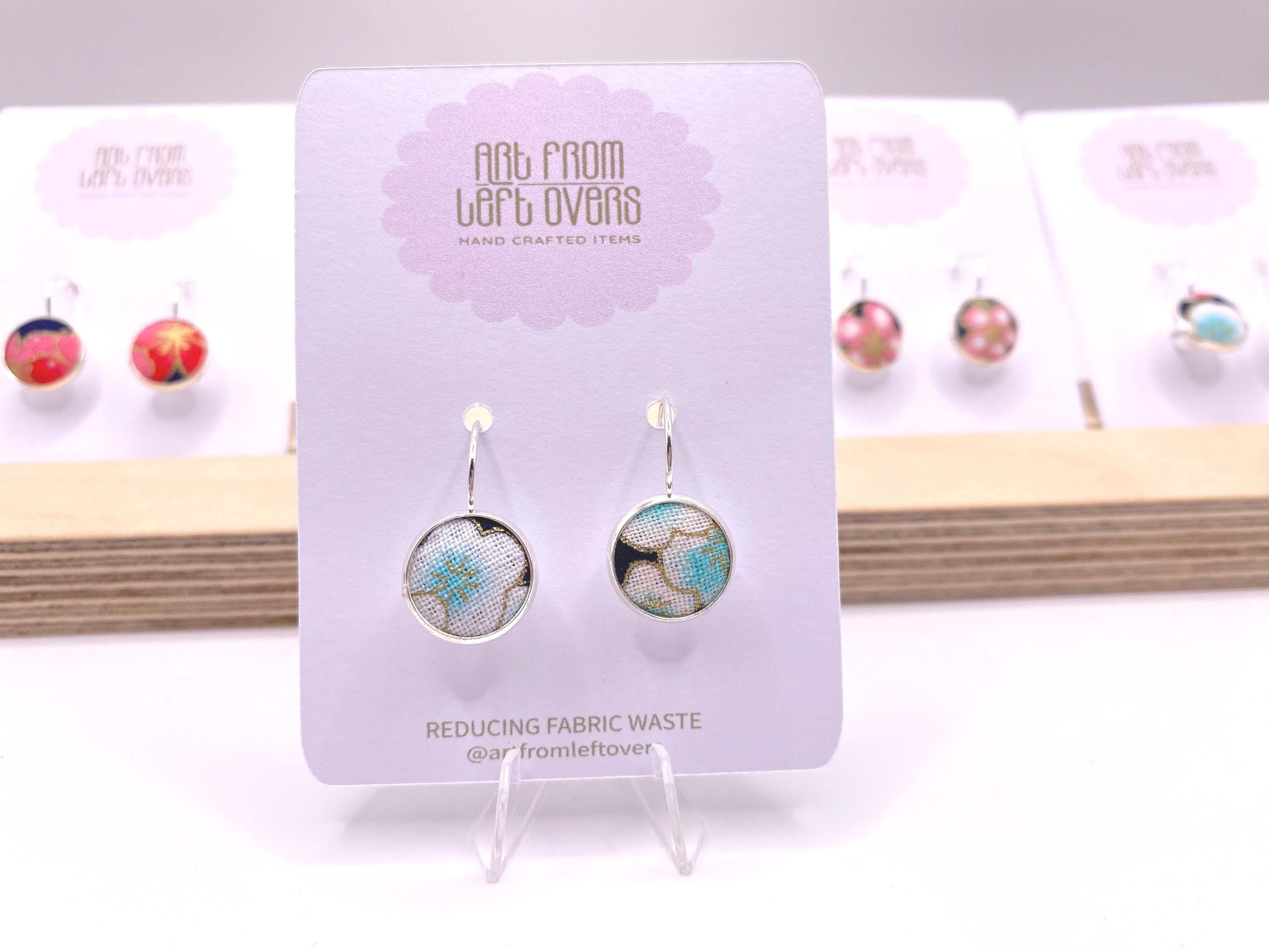 Upcycled Japanese Cherry Blossom Fabric Earrings – Handmade Leverback Hoops