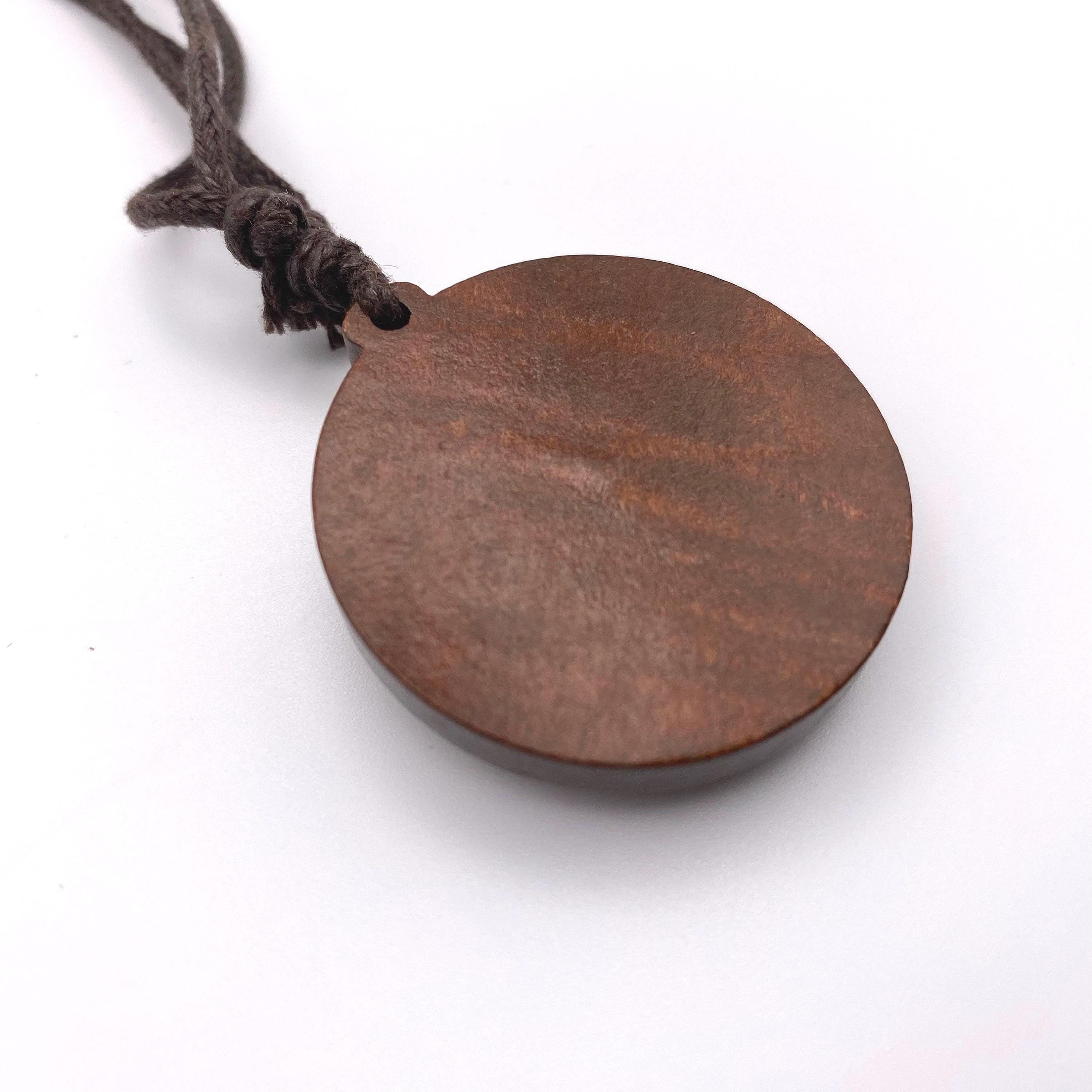 Handmade Floral Embroidery Necklace: Wooden Pendant, Adjustable Cord