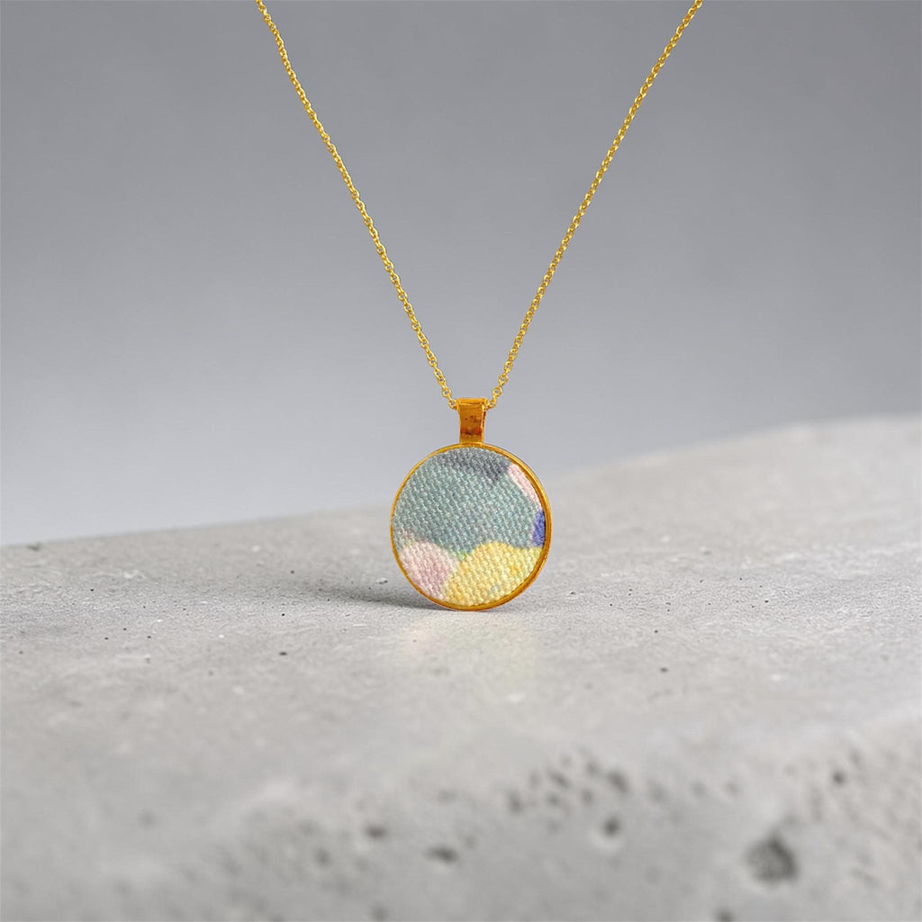 Blue & Yellow Upcycled Fabric Pendant Necklace – Handmade Eco Jewellery