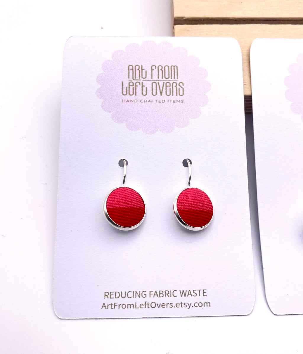 Upcycled Fabric Earrings: Geometric Leverback Hoops, Colorful Cotton