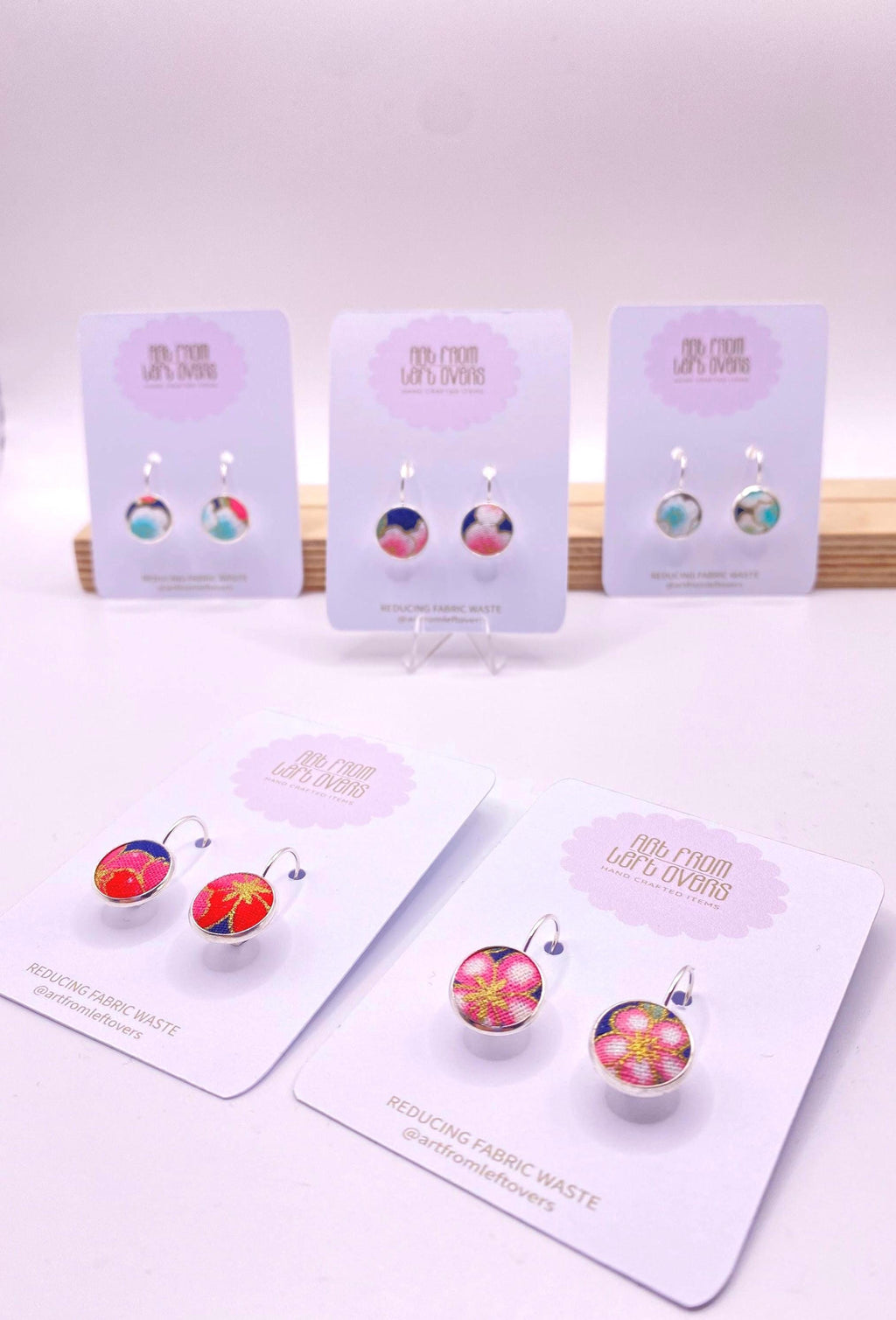 Upcycled Japanese Cherry Blossom Fabric Earrings – Handmade Leverback Hoops