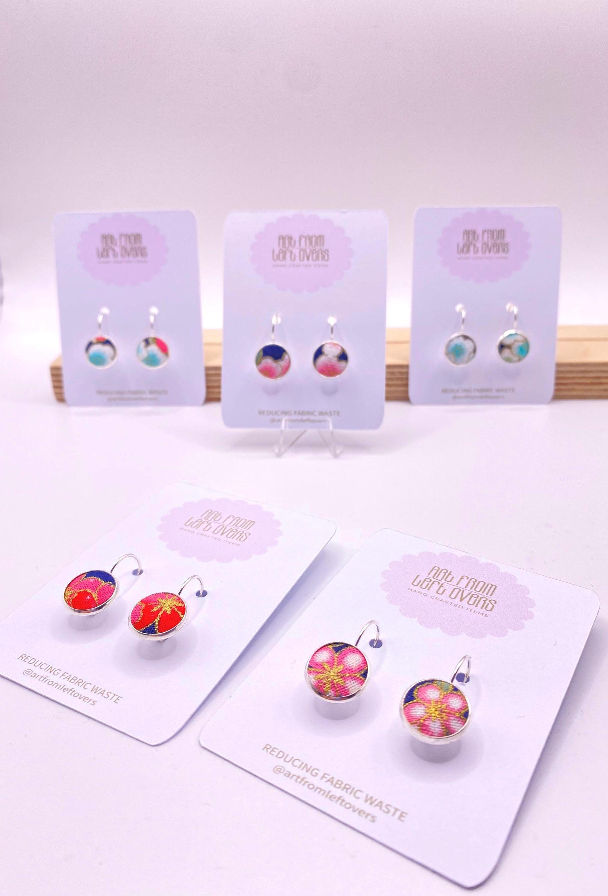 Upcycled Japanese Cherry Blossom Fabric Earrings – Handmade Leverback Hoops